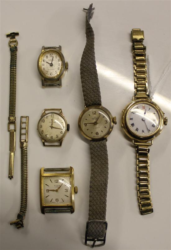 Early 20C 15ct gold-cased wristwatch, inscribed, ladies Omega watch & 3 other wristwatches